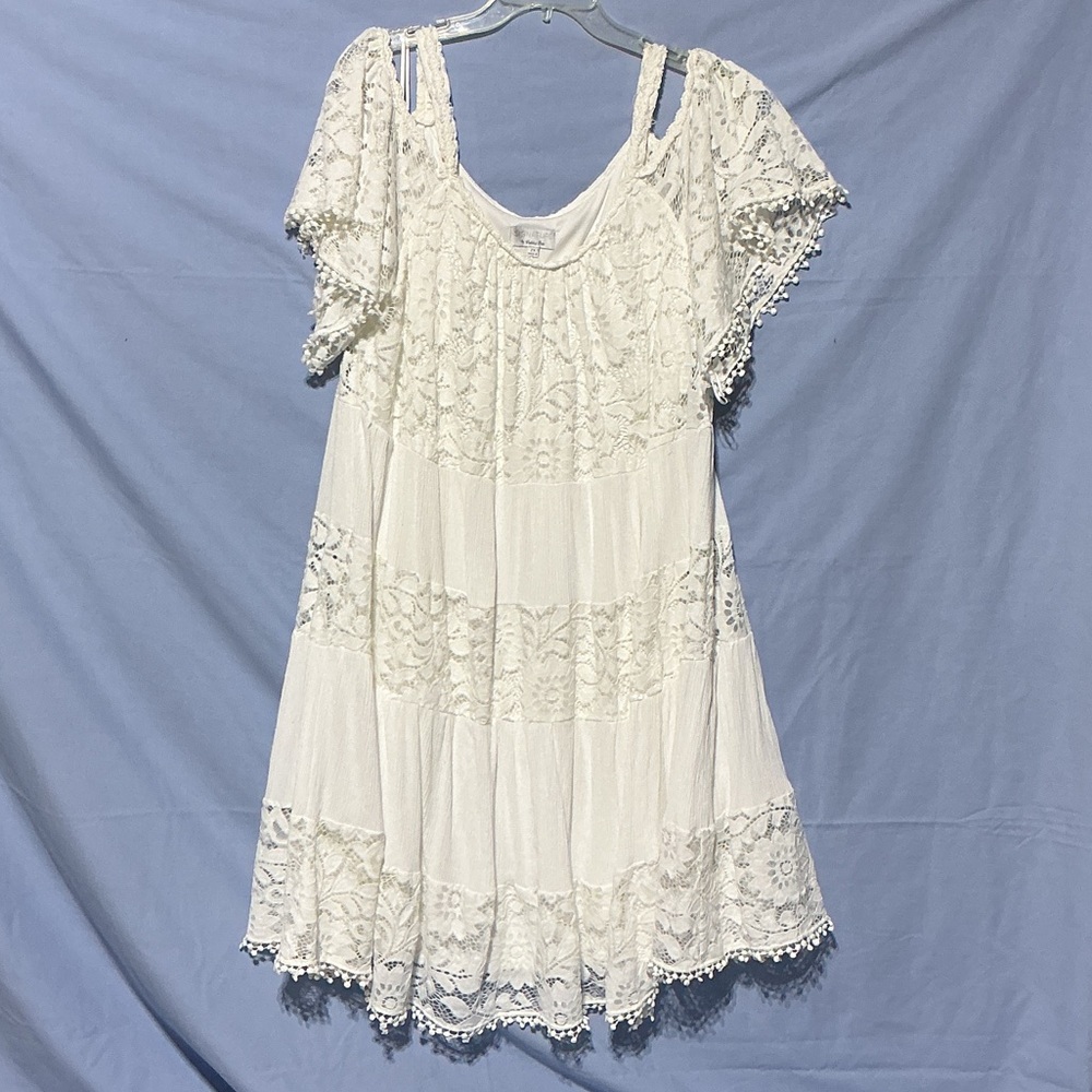 Signature by Robbie Bee White Cold Shoulder Womens  Lace Babydoll Dress Sz 2X